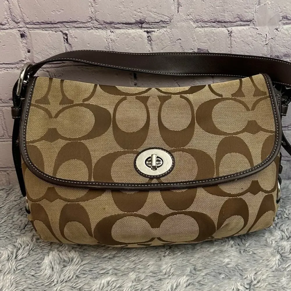 Coach Signature Turn Lock Flap Duffle Shoulder Bag & Matching Wallet Vintage SET